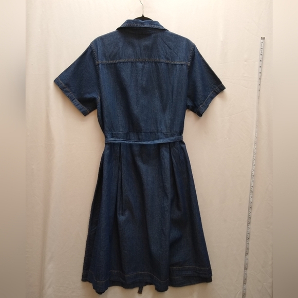 Woman Within Blue Denim Button-Up Dress with Belt Short Sleeves Sz 18WP New - Picture 8 of 8